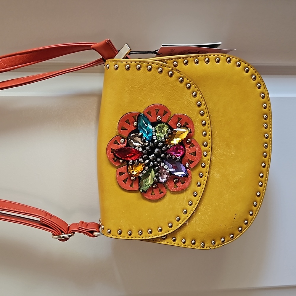 NICOLE LEE Eco Leather Shoulder Bag in Mustard and orange